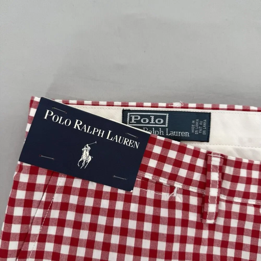 NEW Polo Ralph Lauren Suffield Shorts Mens Size 35 Red & White Gingham Check